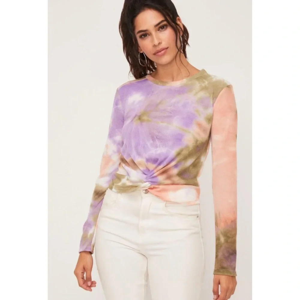 I Know You Do Peach and Olive Tie-Dye Twist Top